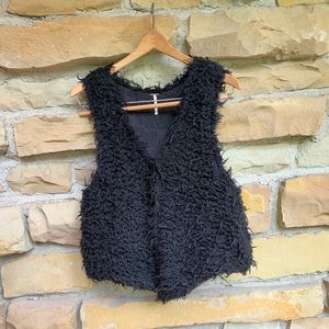 Free People Vintage Black Fuzzy Vest SZ S